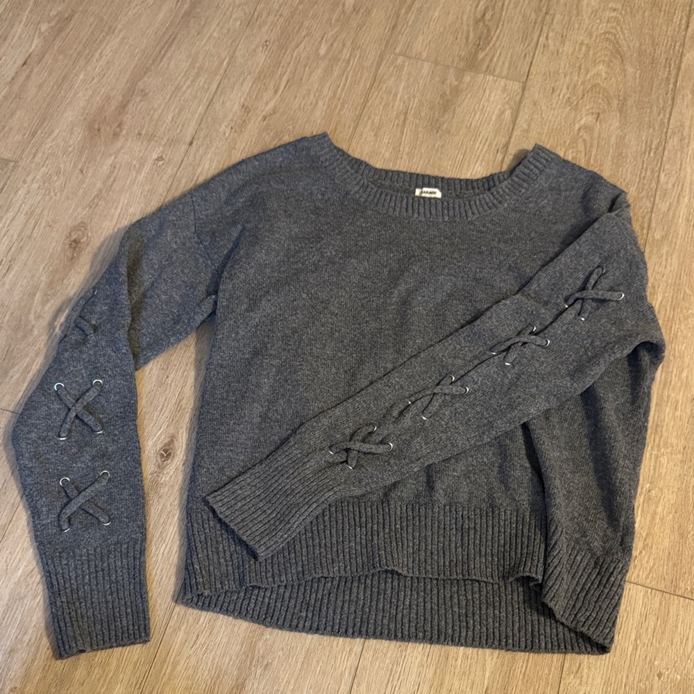 Garage Charcoal Sweater with Lace-Up Detail